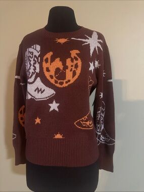 Women's Maroon Western Motif Knit Sweater